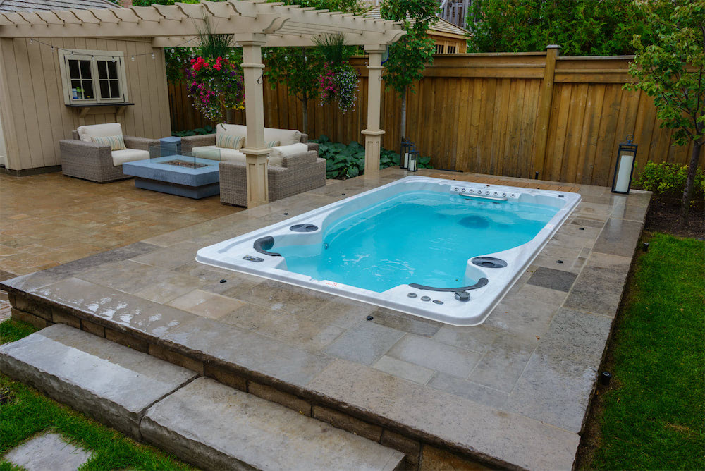 swim spa installed in the backyard