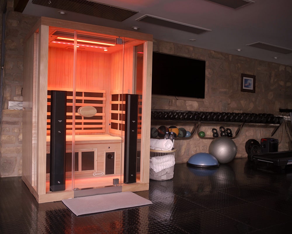 sun and soul sauna with glass door