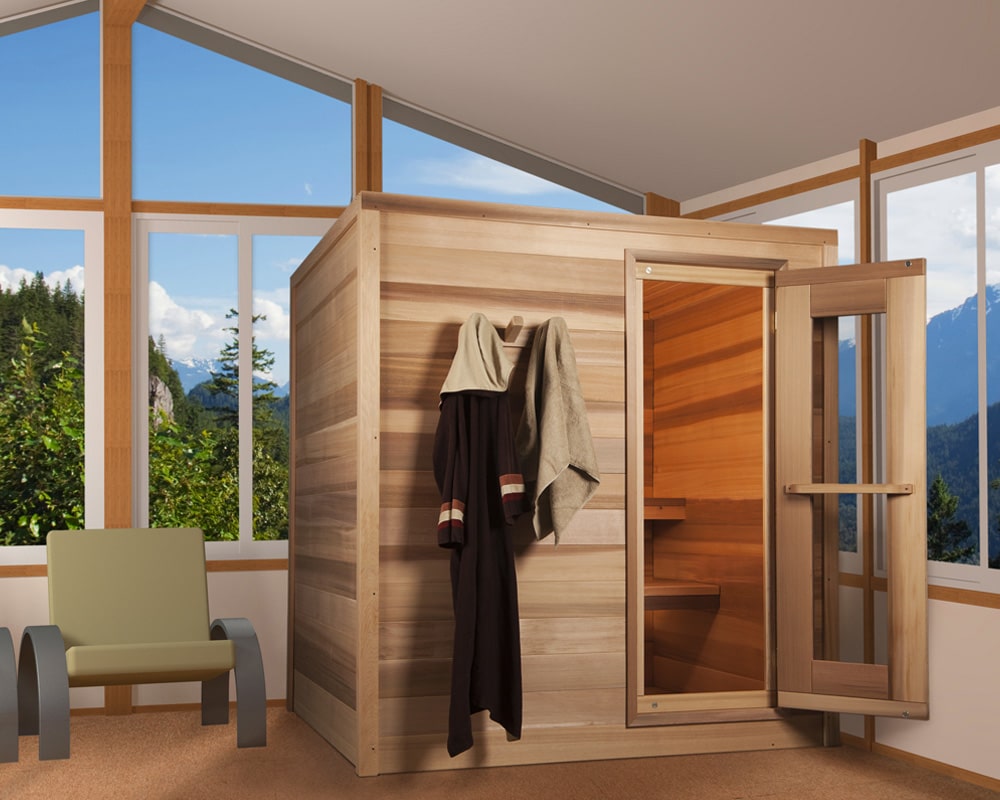 leisurecraft sauna cabin with an open door