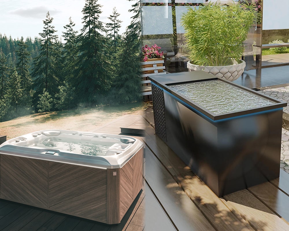 lifestyle photos of a hot tub and plunge||