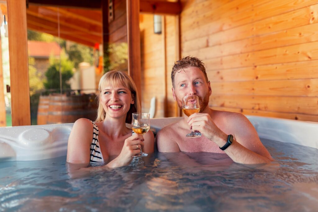 Couple relaxing in a hot tub
